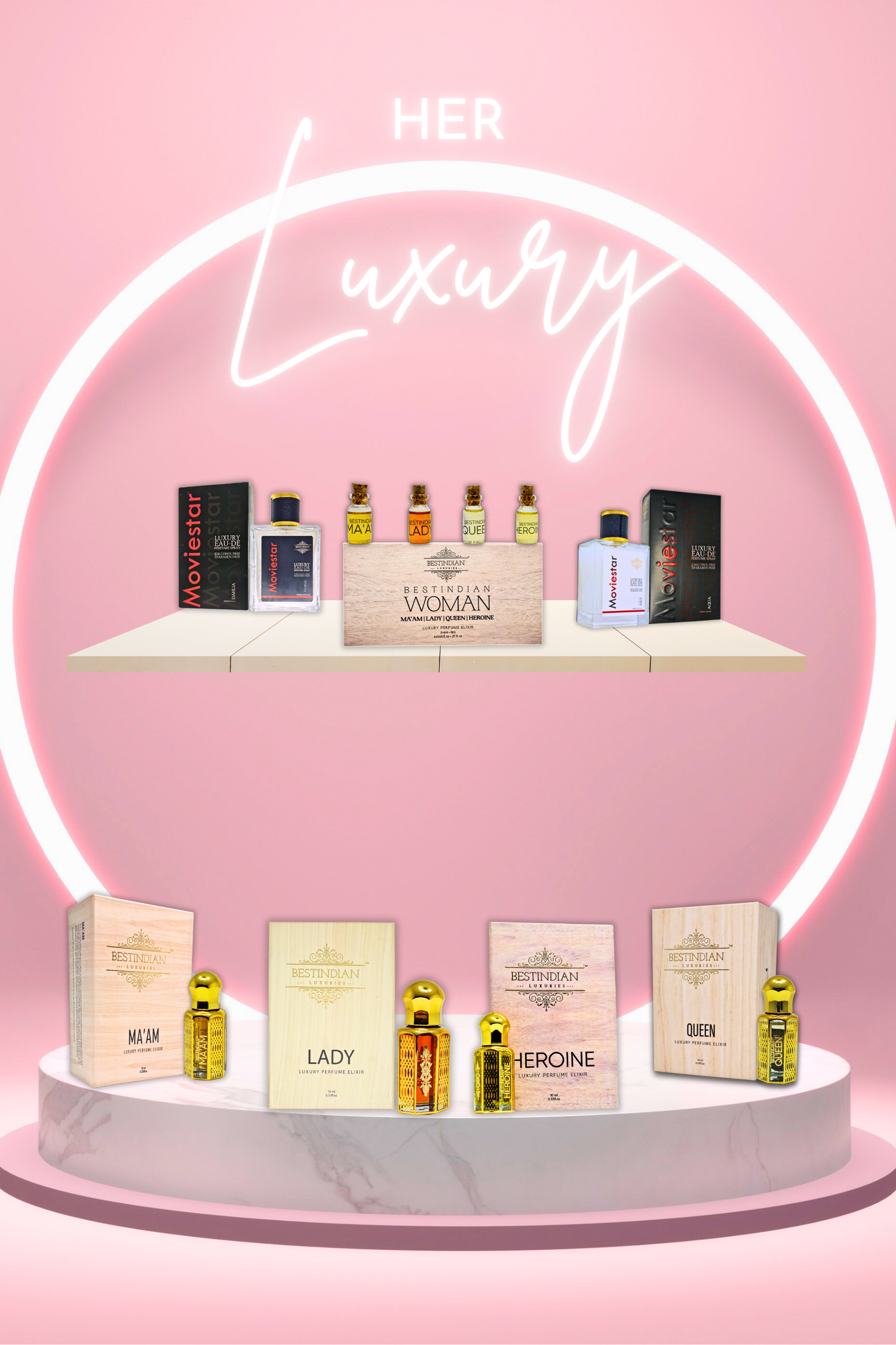 Selection of the BestIndian™ 100% natural & alcohol-free perfumes for women - luxury perfume oils and scent spray Eau de Parfums