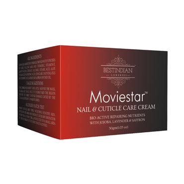 Moviestar™ Nail & Cuticle Care Cream | BestIndian™ | Certified Organic Give your cuticles, nails and nail beds the ultimate Moviestar™ care. This one of kind beauty care luxury combines intensive nail care with spa like pampering, to provide the most beautiful nails, ever.  It helps boost the growth of healthy nails and cuticles, and repairs any damage caused by the sun or chemicals from nail paints.