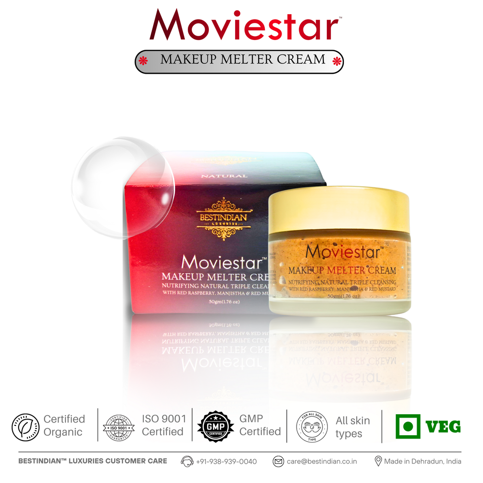 Open jar of Movistar™ Makeup Melter Cream showing its rich, creamy texture, a natural and gentle cleanser for radiant skin. BestIndian™ Conscious Archive Sale item.