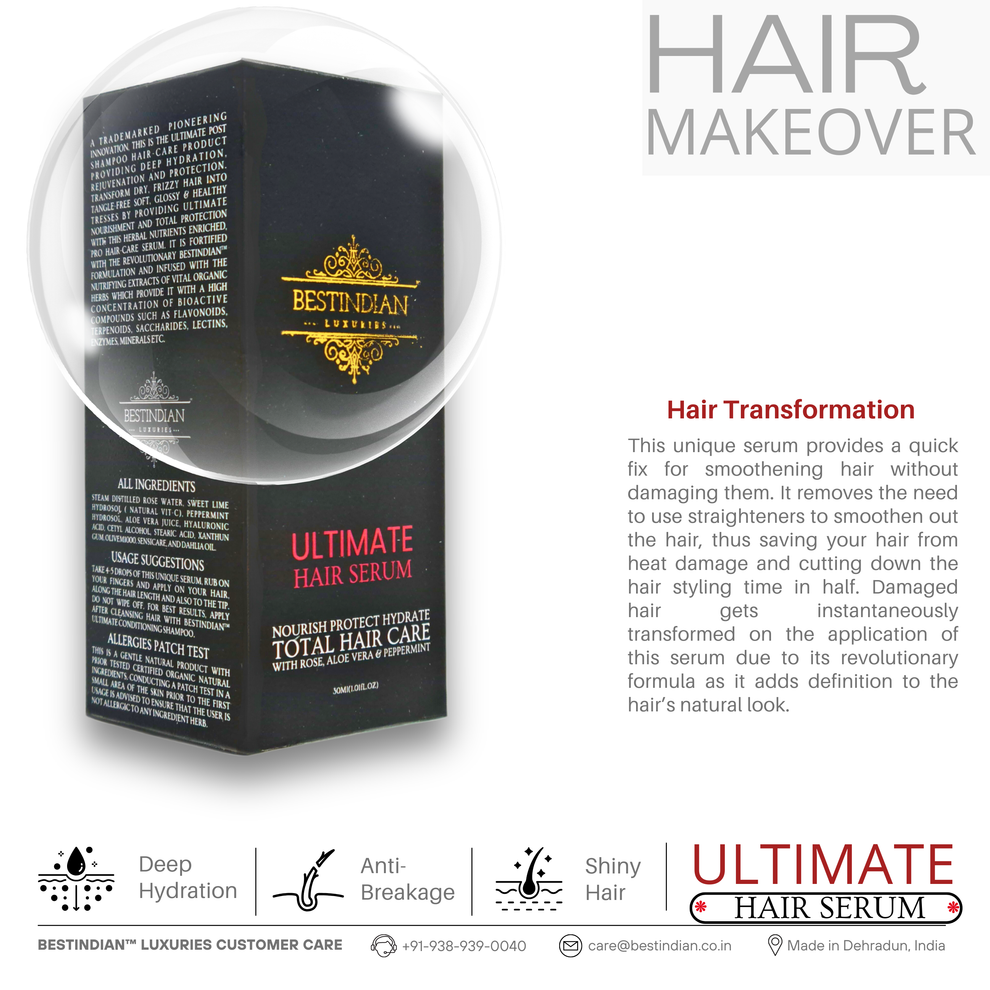 Best hair serum for hair by BestIndian for hair makeover represented in an infographic for Ultimate Serum.