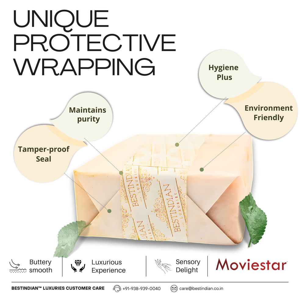 The unique, tamper-proof, and environment-friendly protective paper wrapping for BestIndian™ luxury soaps, ensuring hygiene and purity.