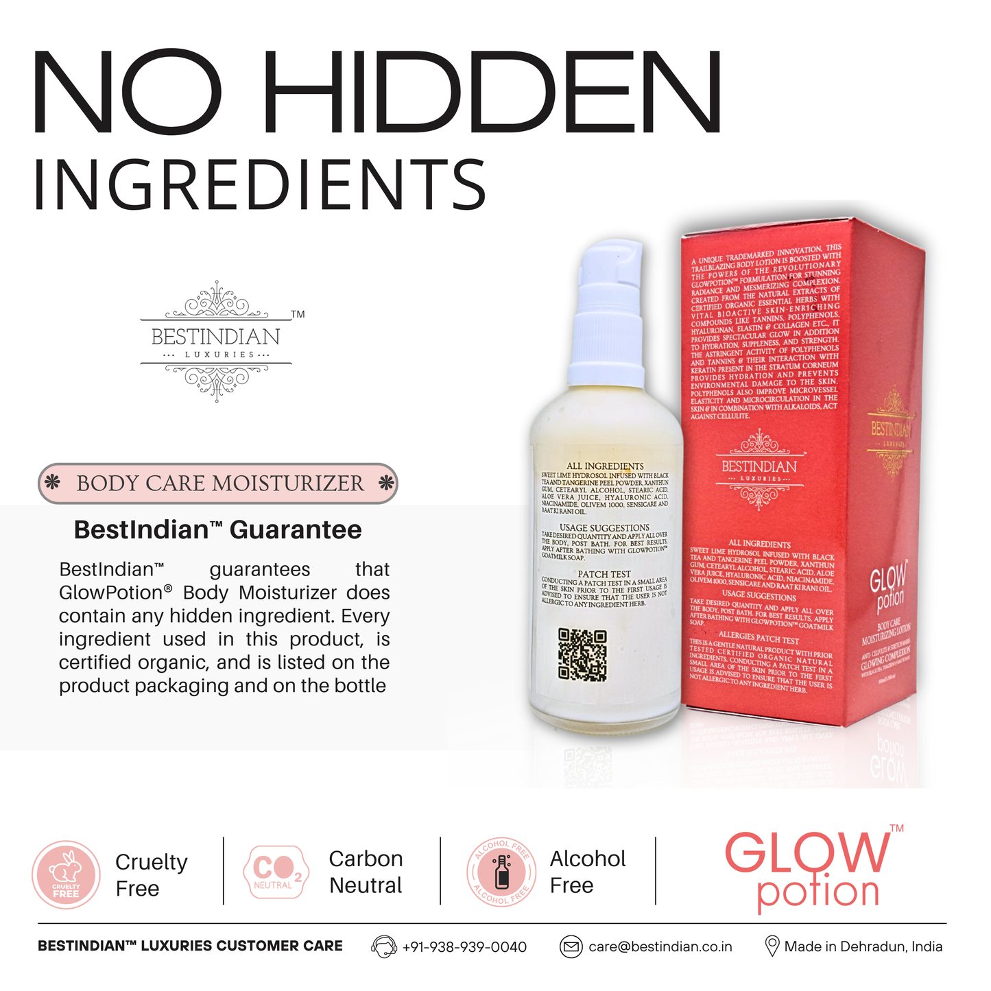 GlowPotion™ Body Lotion by BestIndian™, engineered at BestIndian™ Advanced Science Lab for butter-smooth skin, radiant glow, and total protection from cellulite, stretch marks, and pollution.
