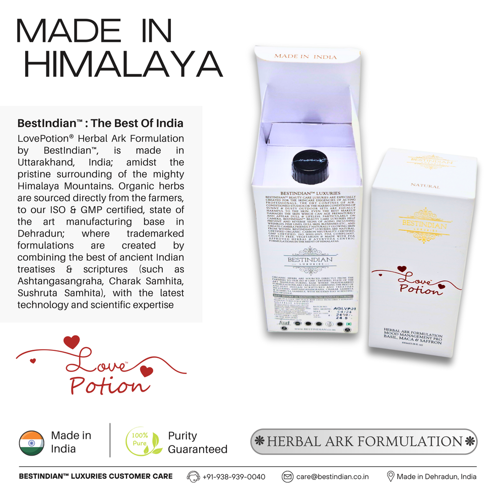 LovePotion™ Himalayan crafted Ayurvedic infusion, made in India with pure botanicals and certified for quality.
