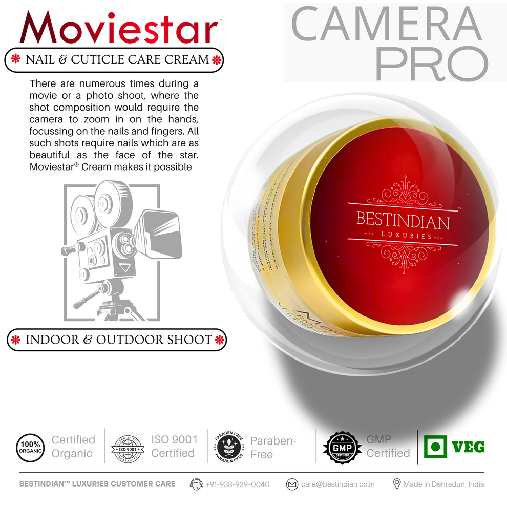 Moviestar™ Nail & Cuticle Care Cream by BestIndian, designed for camera-ready hands and professional shoots, ensures nails look flawless and healthy indoors and outdoors.