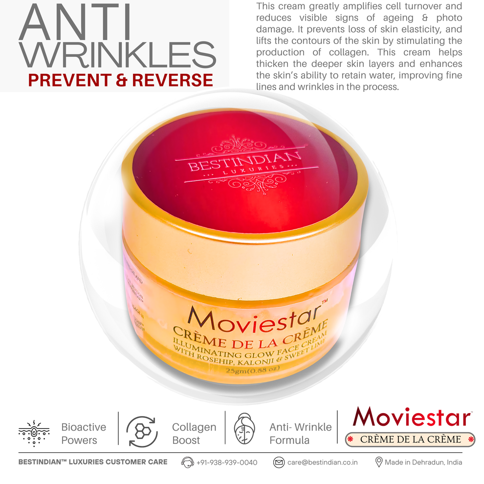 Moviestar™ Crème De La Crème Night Cream by BestIndian, an anti-aging, anti-wrinkle formula with collagen support, combining bioactive powers and luxurious texture for fine lines and mature skin.