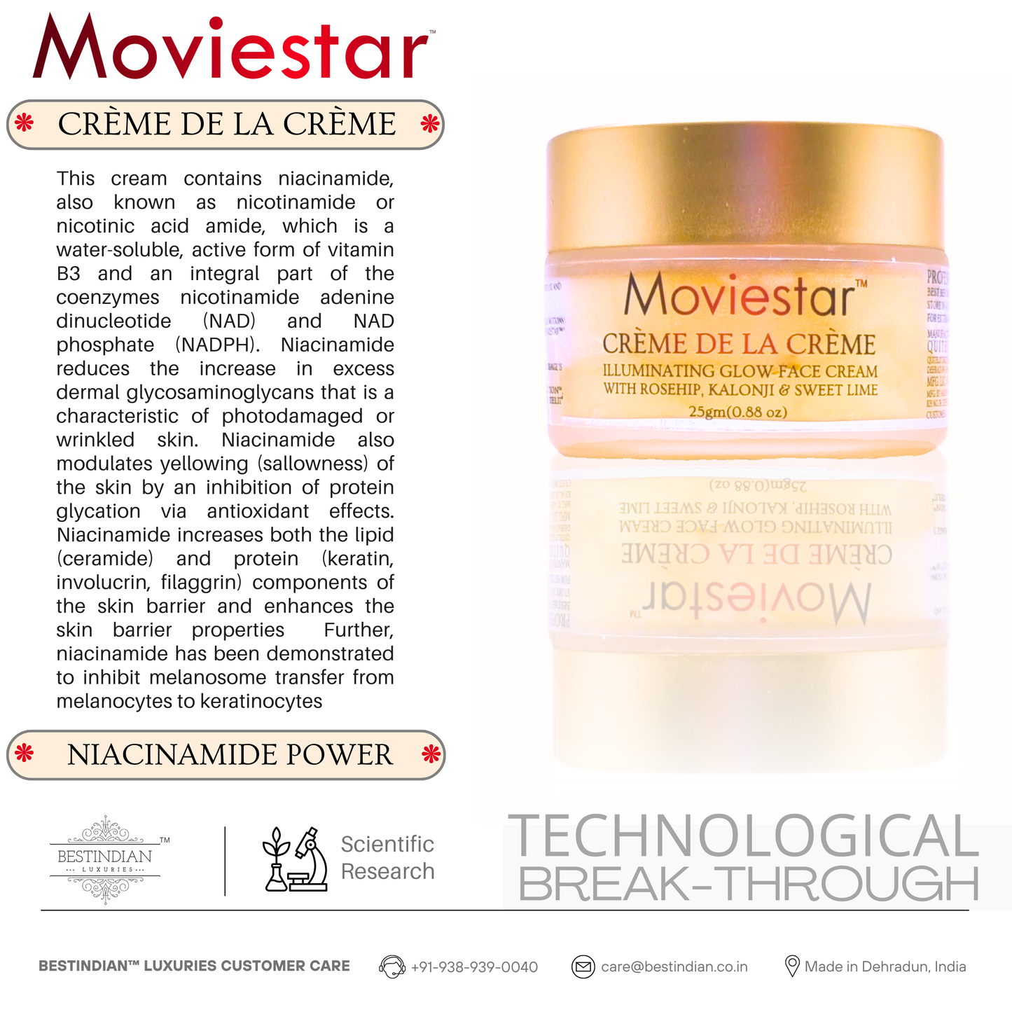 Moviestar™ Crème De La Crème Night Cream by BestIndian, highlighting scientific research on niacinamide and its role in skin barrier repair and anti-aging, perfect for sensitive skin.
