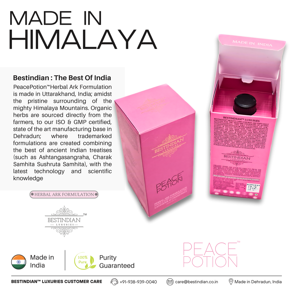 PeacePotion™ Himalayan crafted herbal tea, made in India for purity and quality with organic ingredients.