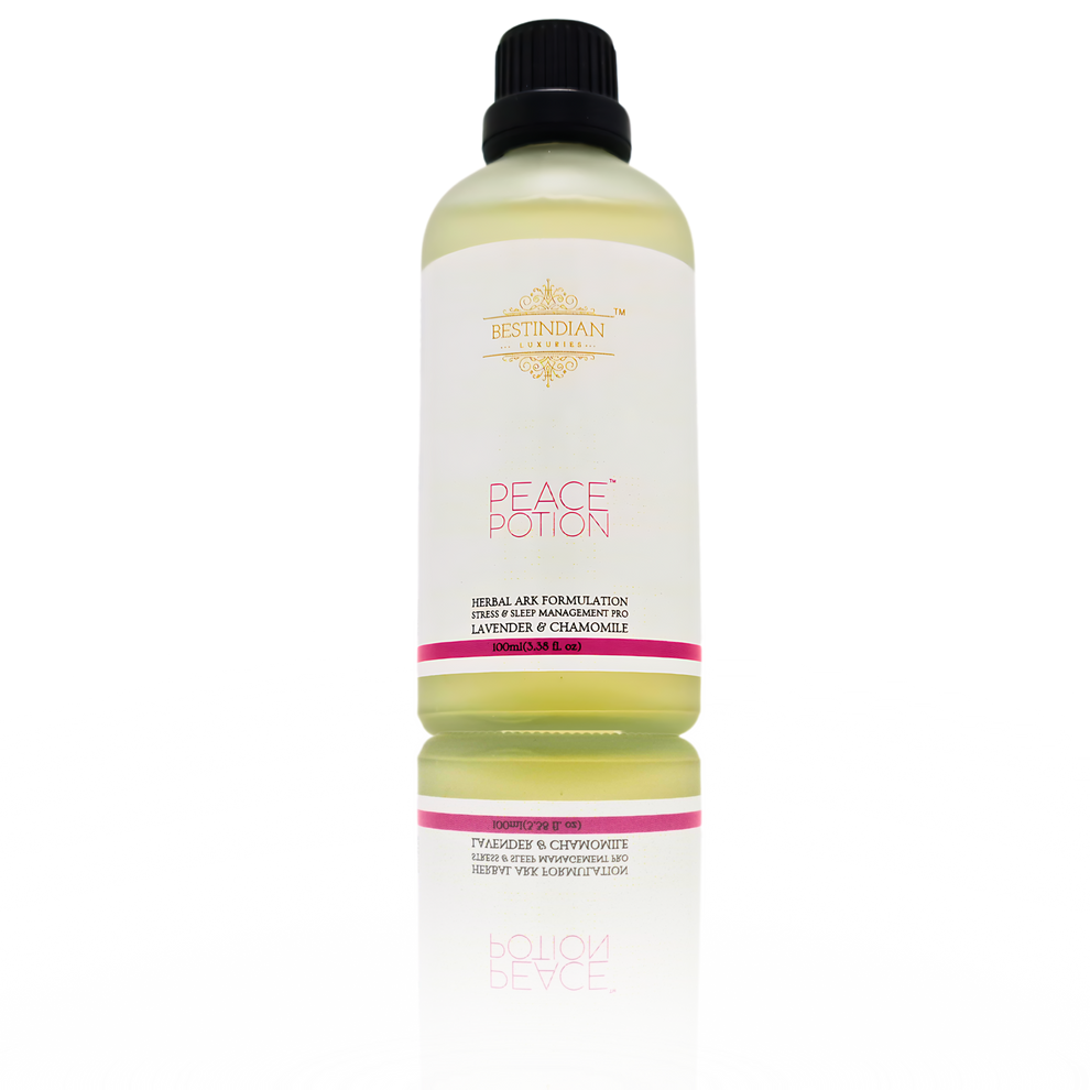 PeacePotion™ relaxing herbal tea for sleep featuring gentle Lavender and Chamomile benefits for peaceful nights.