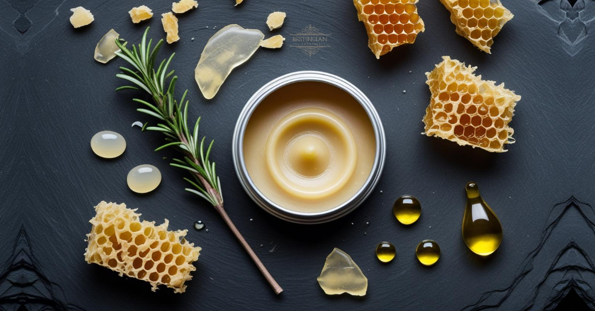 Featured image for a guide to natural hair wax in India, showcasing a tin of natural wax with ingredients like beeswax and botanicals.