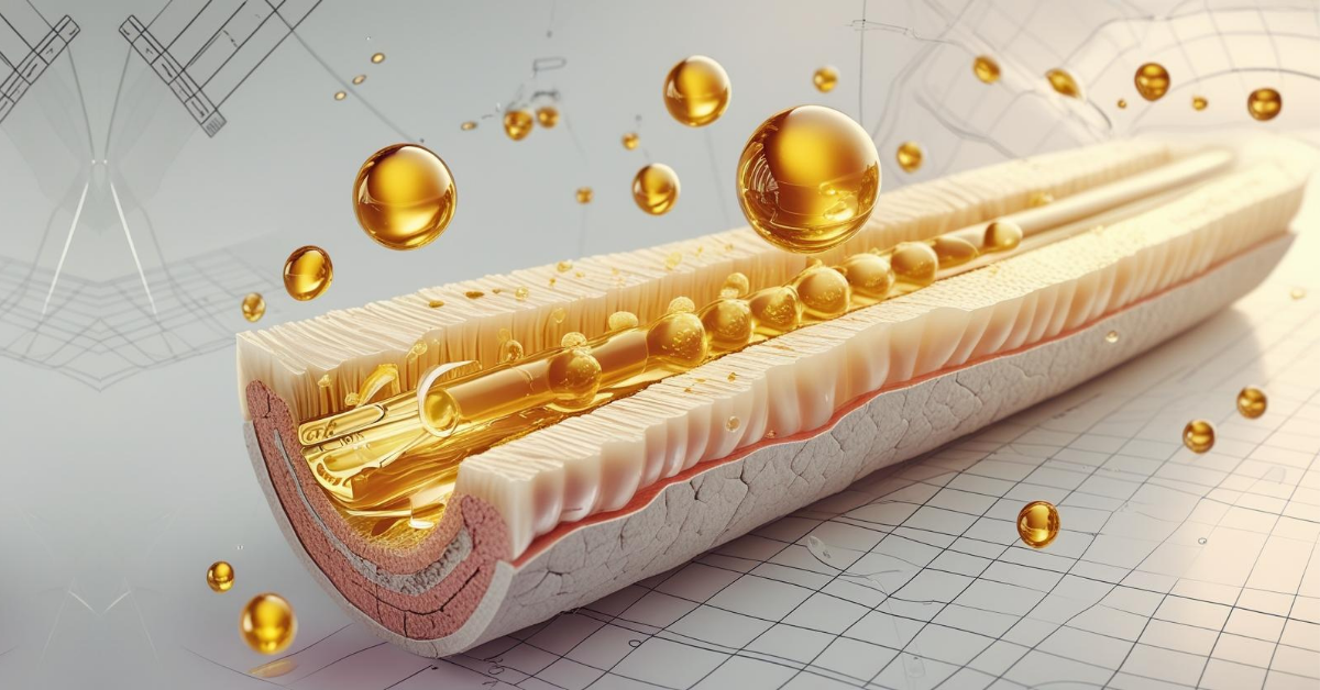 Featured image for a scientific guide on hair oil mechanisms, showing oil molecules penetrating and protecting a hair shaft, symbolizing deep nourishment.