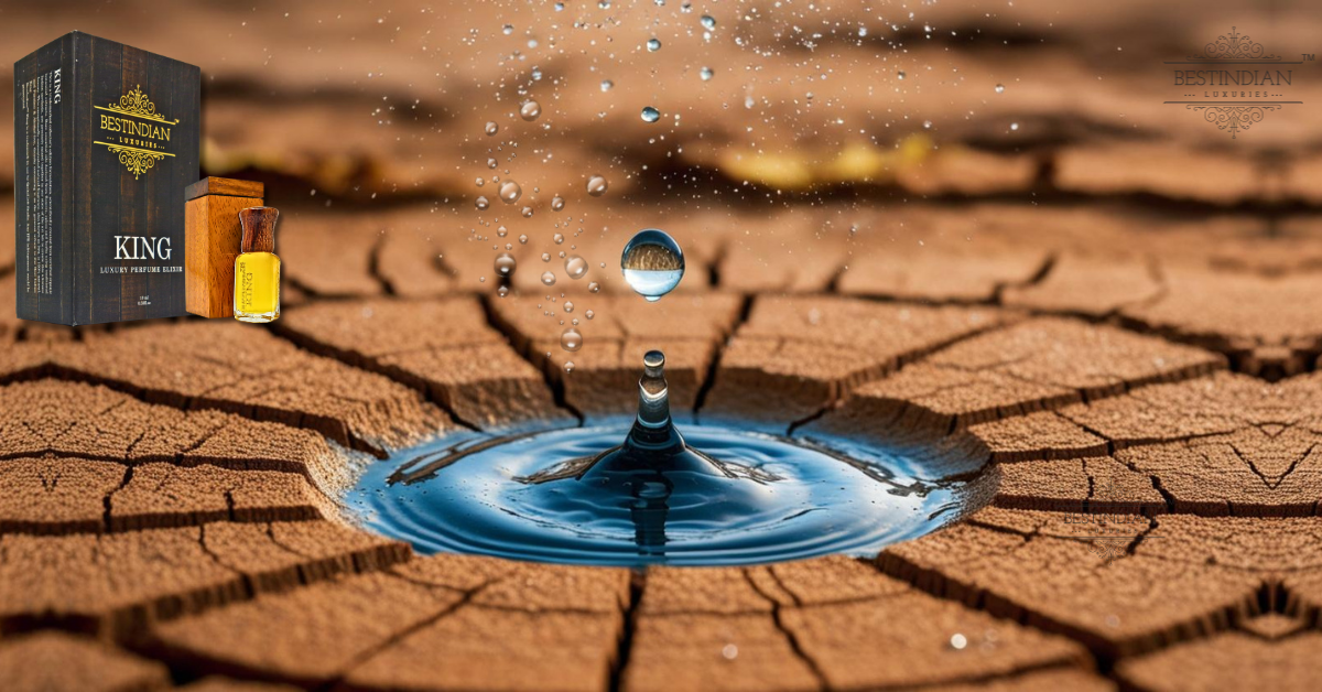 Rain drops falling on dried out and baked earth (soil) and releasing Best Indian petrichor scent of rain fragrance
