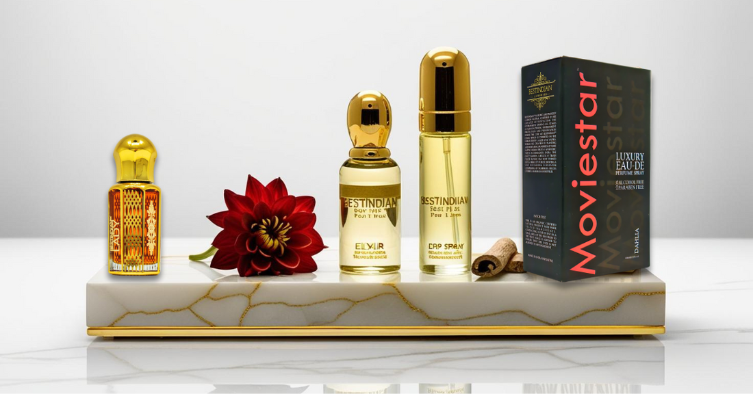 A luxurious collection of BestIndian™ natural and alcohol-free perfumes, including elixirs and EDP sprays, with Indian botanical ingredients