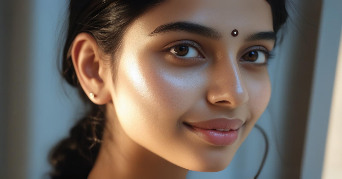 A close-up of a person's healthy but textured skin with visible pores, representing the journey to managing oily and acne-prone skin.