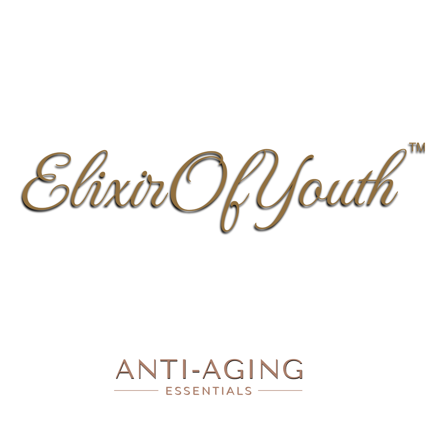 Logo of Elixir Of Youth Anti-aging Essentials in Gold on white background