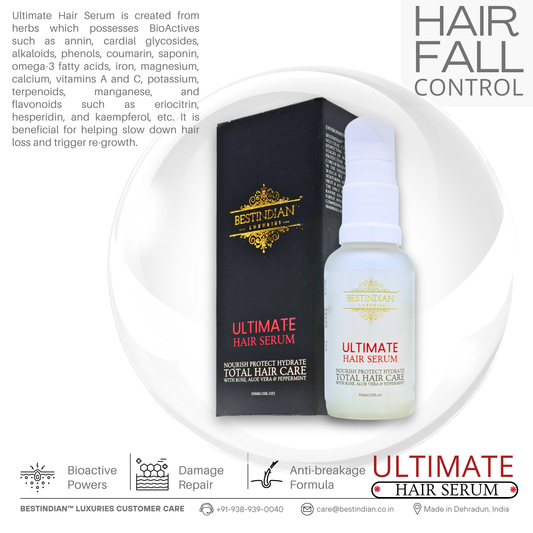 Infographic for anti- hair fall properties of the Ultimate Hair Serum by Best Indian.