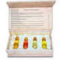 BestIndian™ Woman Perfume Elixir miniatures resting elegantly on a cream-coloured cushion inside the gift box. This organic and 1005 Natural perfume gift set for women contains four miniature signature fragrances: Ma'am, Lady, Queen, and Heroin. 