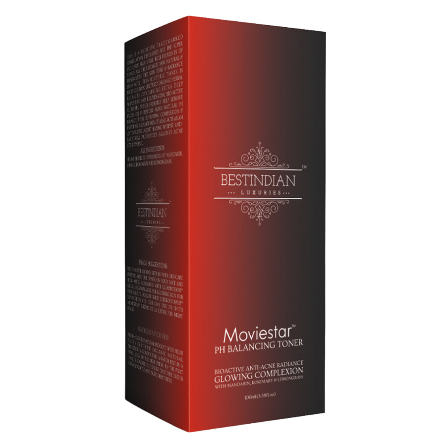 Moviestar™ pH Balancing Toner | BestIndian™ | 100% Natural | Anti-acne This synthetic chemicals free facial toner penetrates deep and fast to balance the skin’s pH and inject a quick boost of refreshing hydration. It brightens and evens out the skin tone, while improving its elasticity and providing a spectacular glow |Anti-Acne |Mandarin |Rosemary |Lemongrass |Paraben Free|All skin types