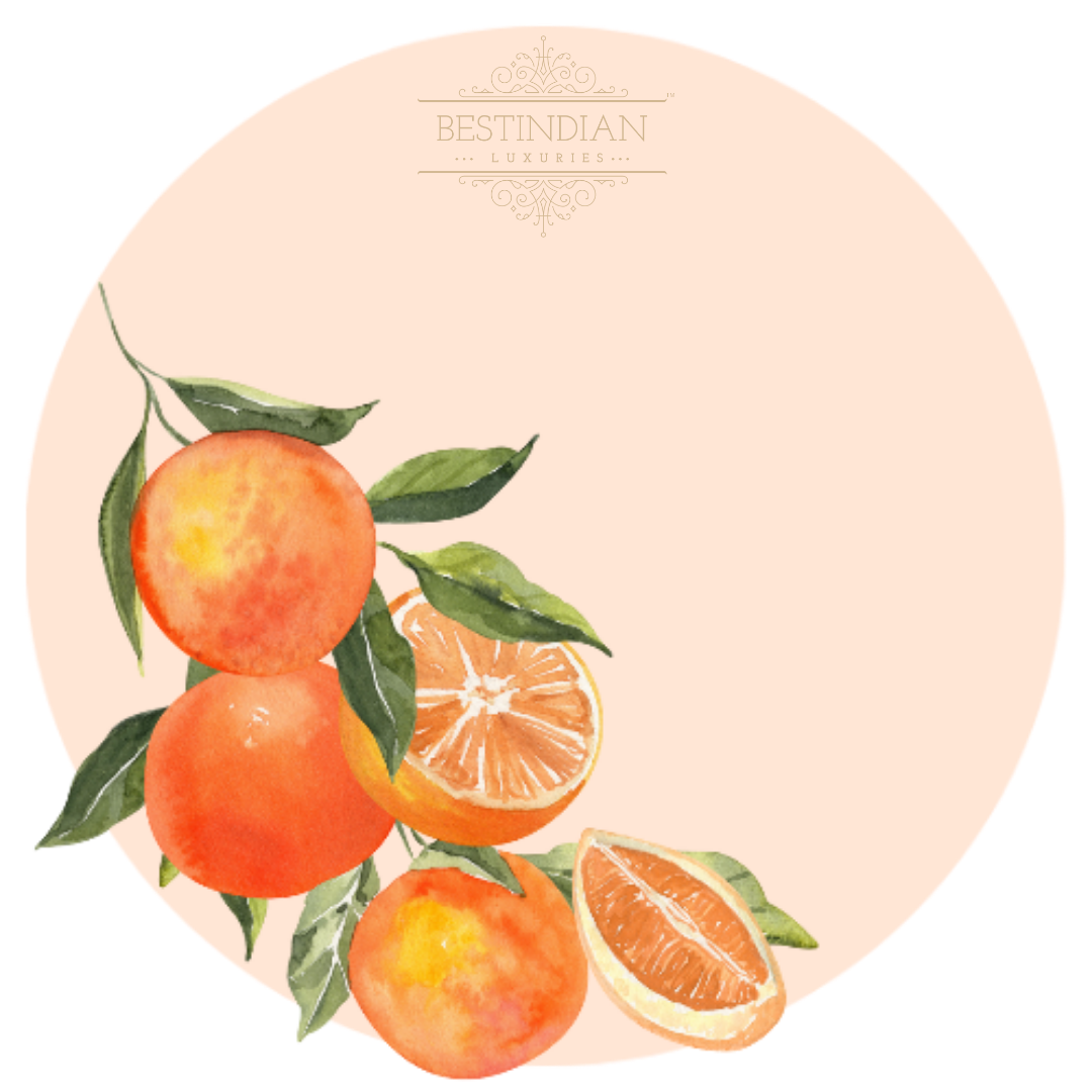 A botanical illustration of Mandarin, a hero ingredient in the BestIndian beauty care products