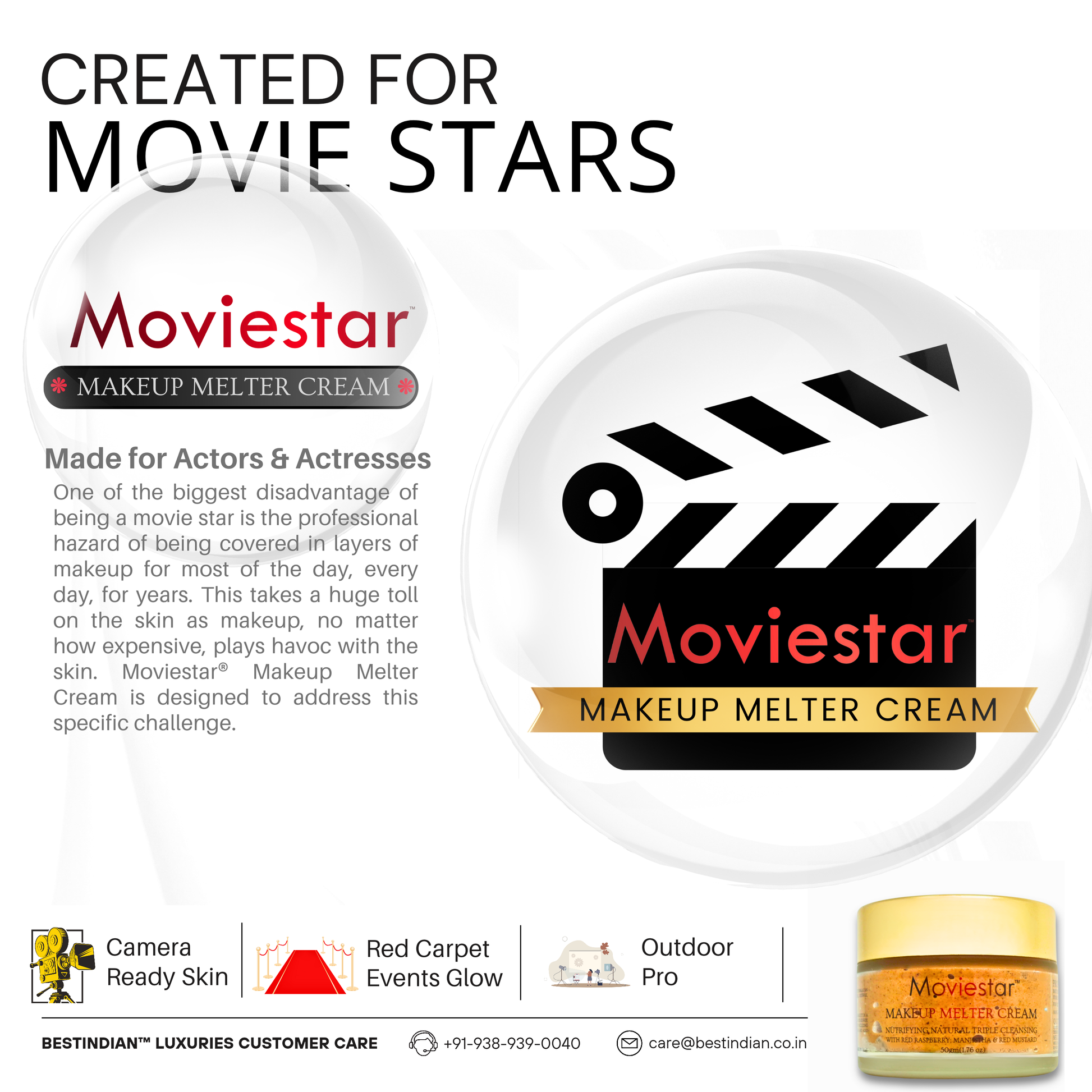 Professional makeup remover cream for actors, providing red carpet glow and flawless, camera-ready skin.