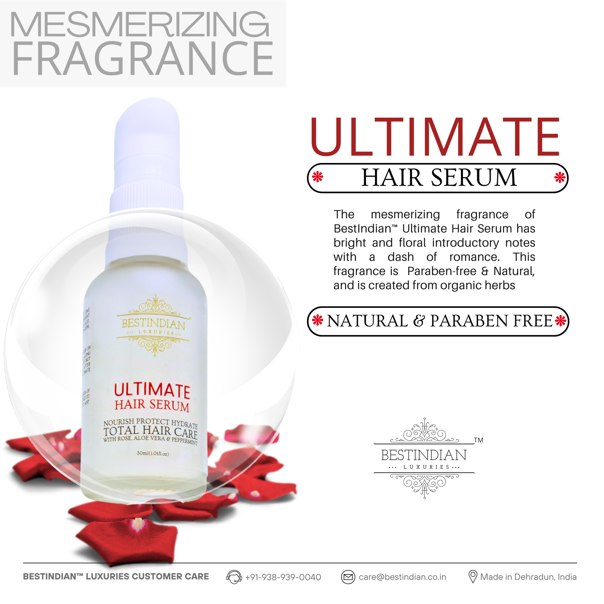 Natural and paraben-free hair serum by BestIndian with mesmerizing fragrance 