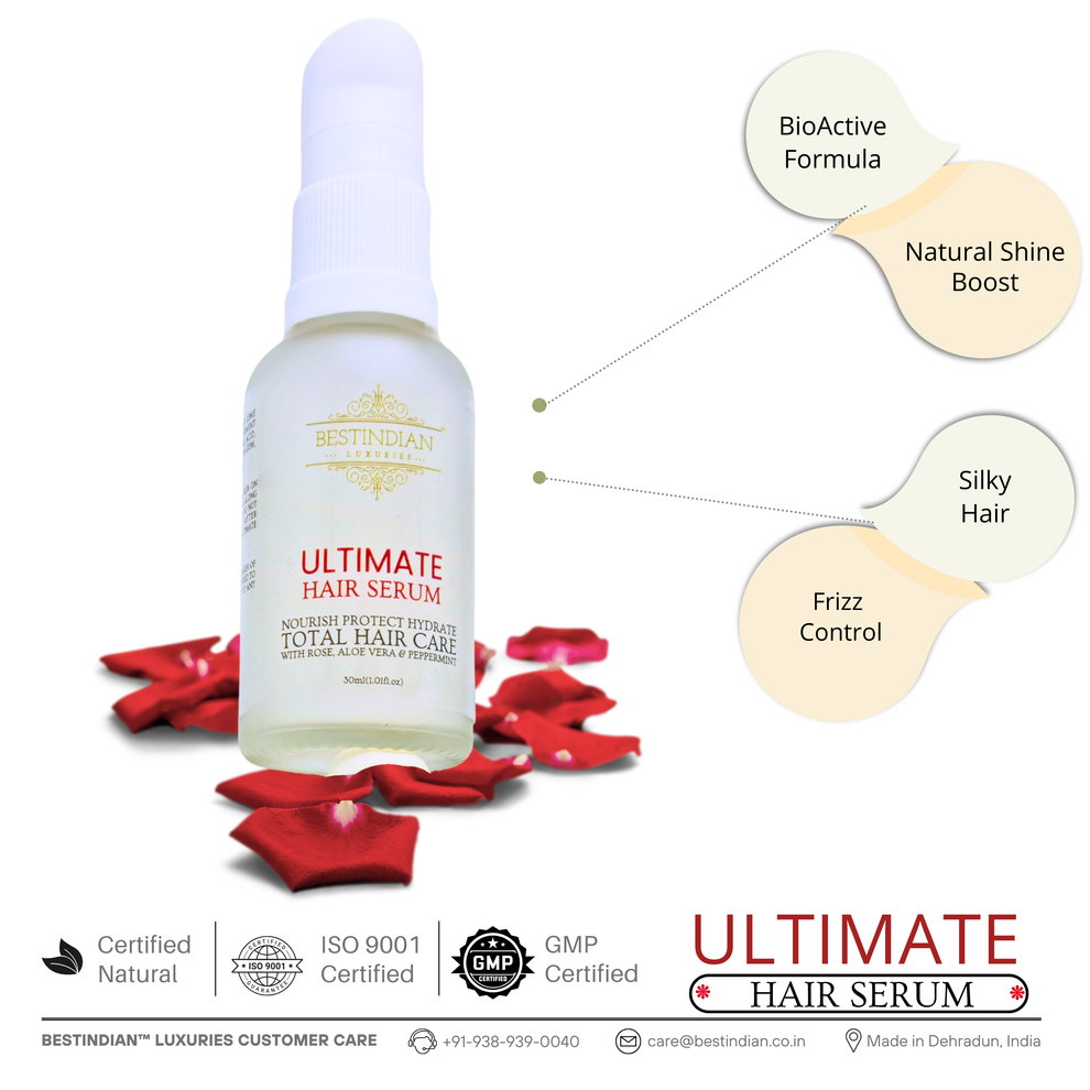 Hair serum for men for frizz control, silky hair and natural shine boost- Ultimate hair Serum by BestIndian.