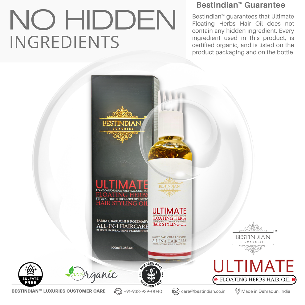 Best Indian hair oil's commitment to transparency: BestIndian™ Ultimate Hair Growth & Styling Oil - 'No Hidden Ingredients', 100% natural and organic formula.