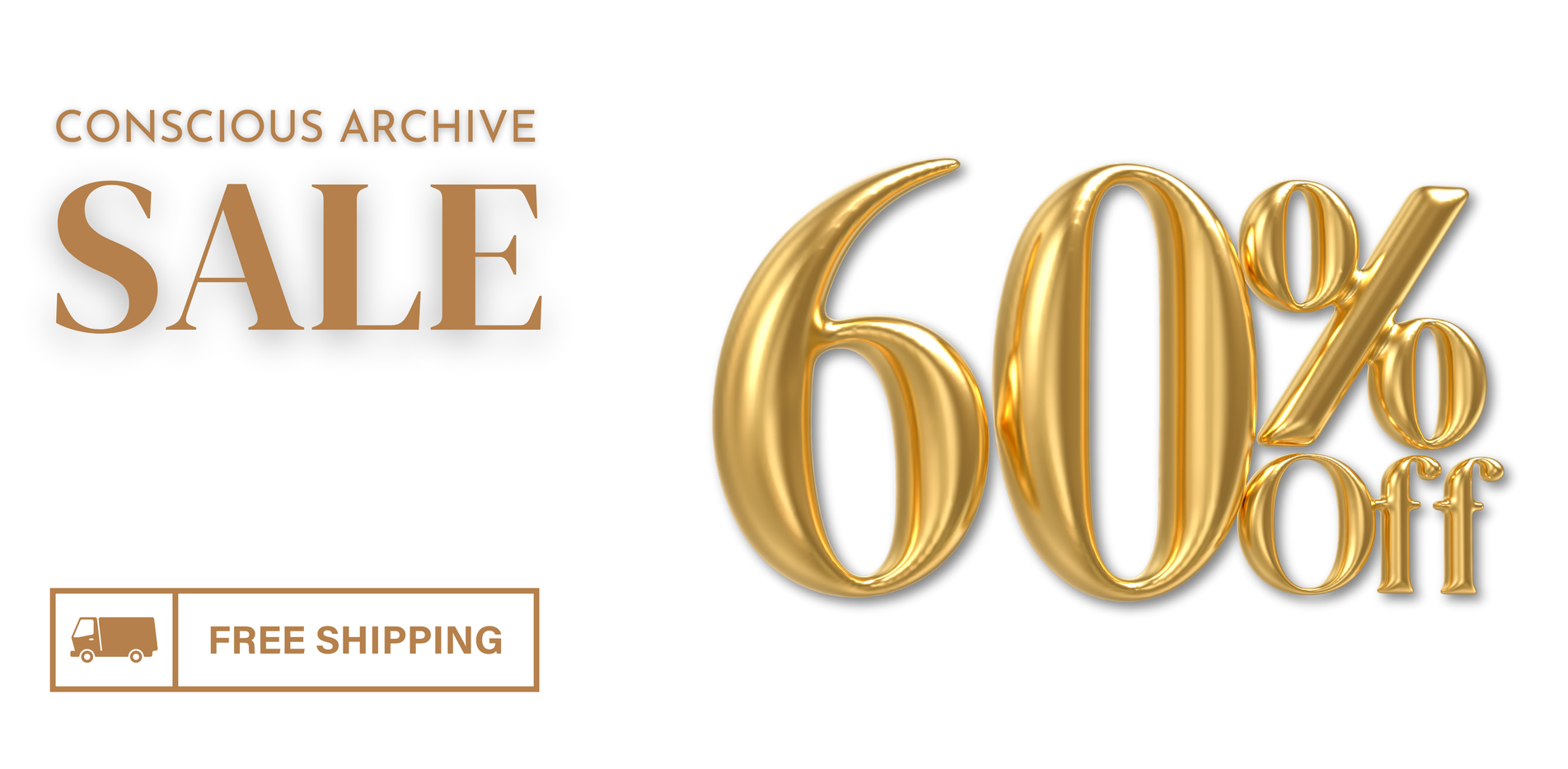 Promotional banner for the BestIndian™ Conscious Archive Sale, showing 60% off in elegant gold text and a free shipping offer on a clean white background.