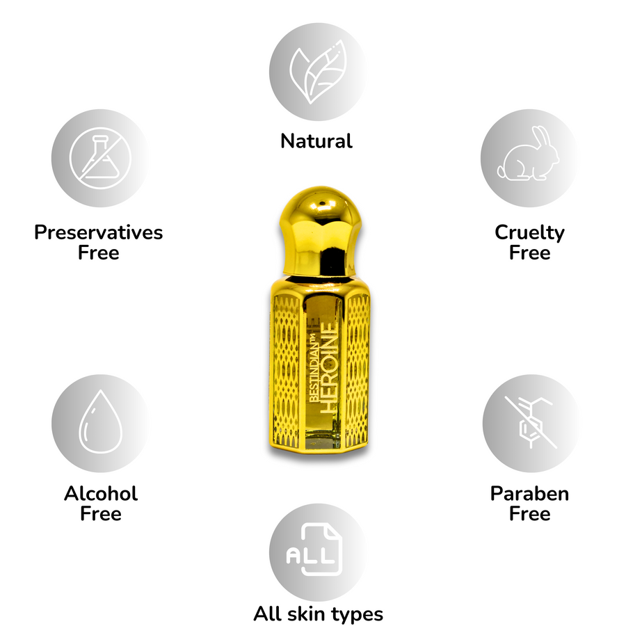 BestIndian™ Heroine Perfume Elixir — natural, alcohol-free, paraben-free, cruelty-free attar for all skin types.