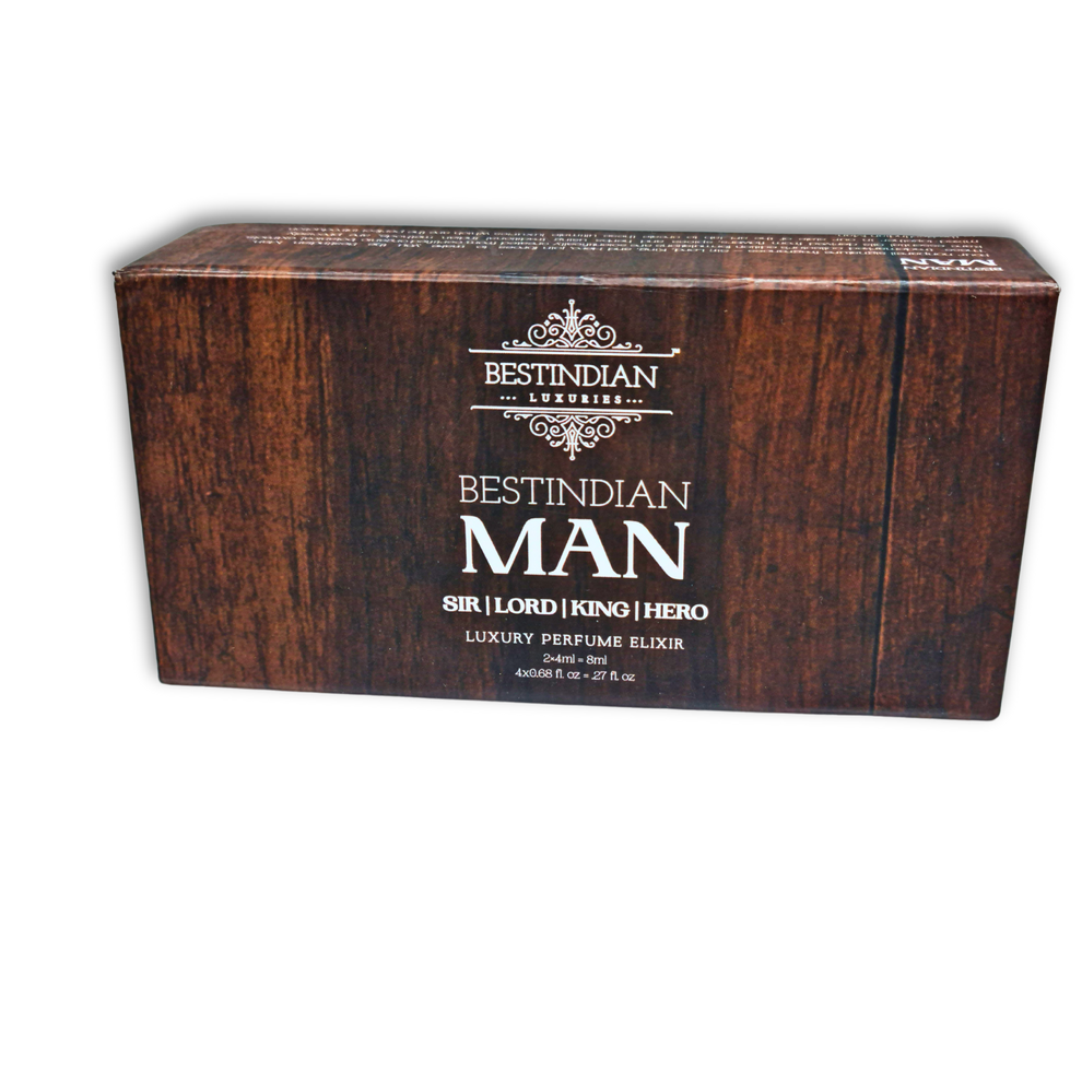 BestIndian™ Man luxury mini perfume set with dark brown wooden themed luxurious box.