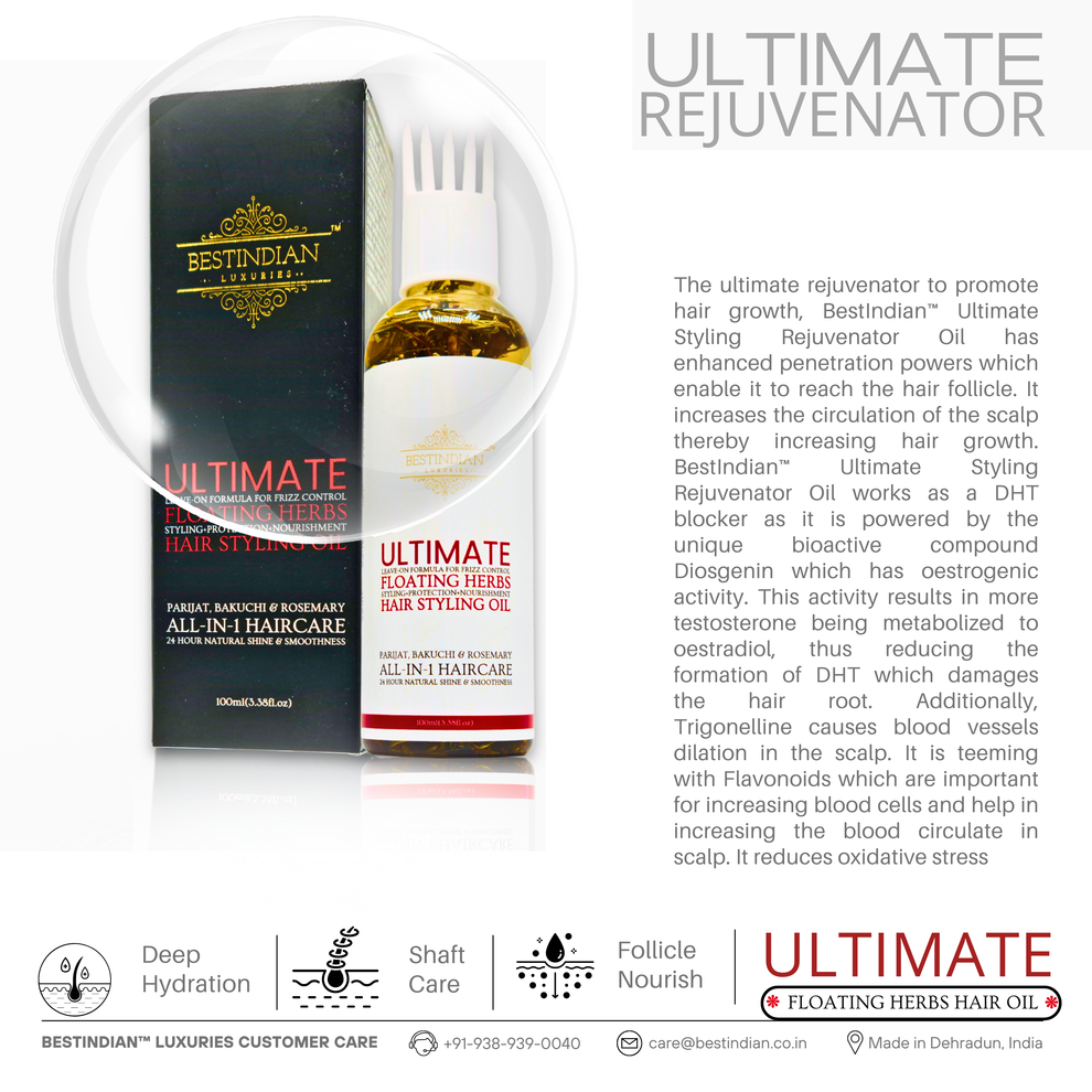 BestIndian™ Ultimate Hair Growth & Styling Oil as an ultimate hair rejuvenator, promoting follicle health and vibrant hair growth.