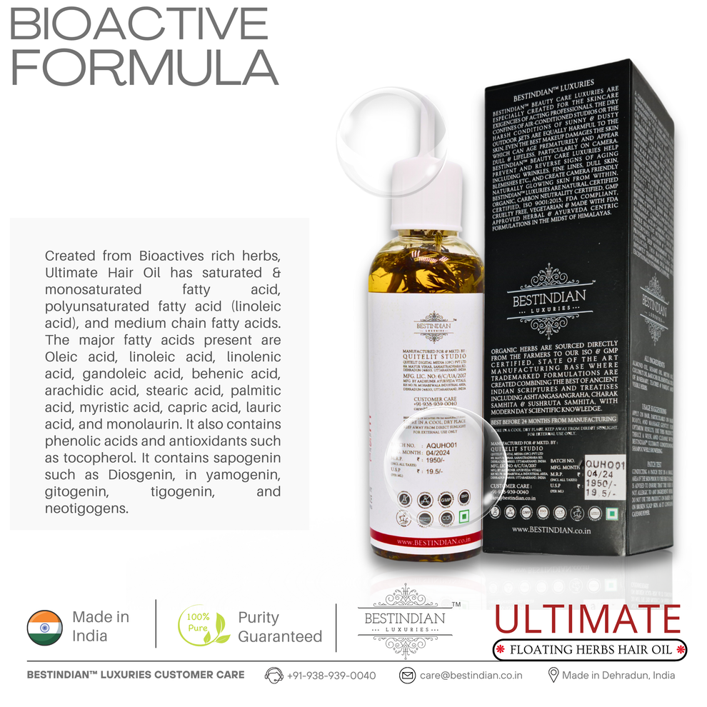 The potent bioactive formula of BestIndian™ Ultimate Hair Growth & Styling Oil, rich in natural compounds for superior hair results.
