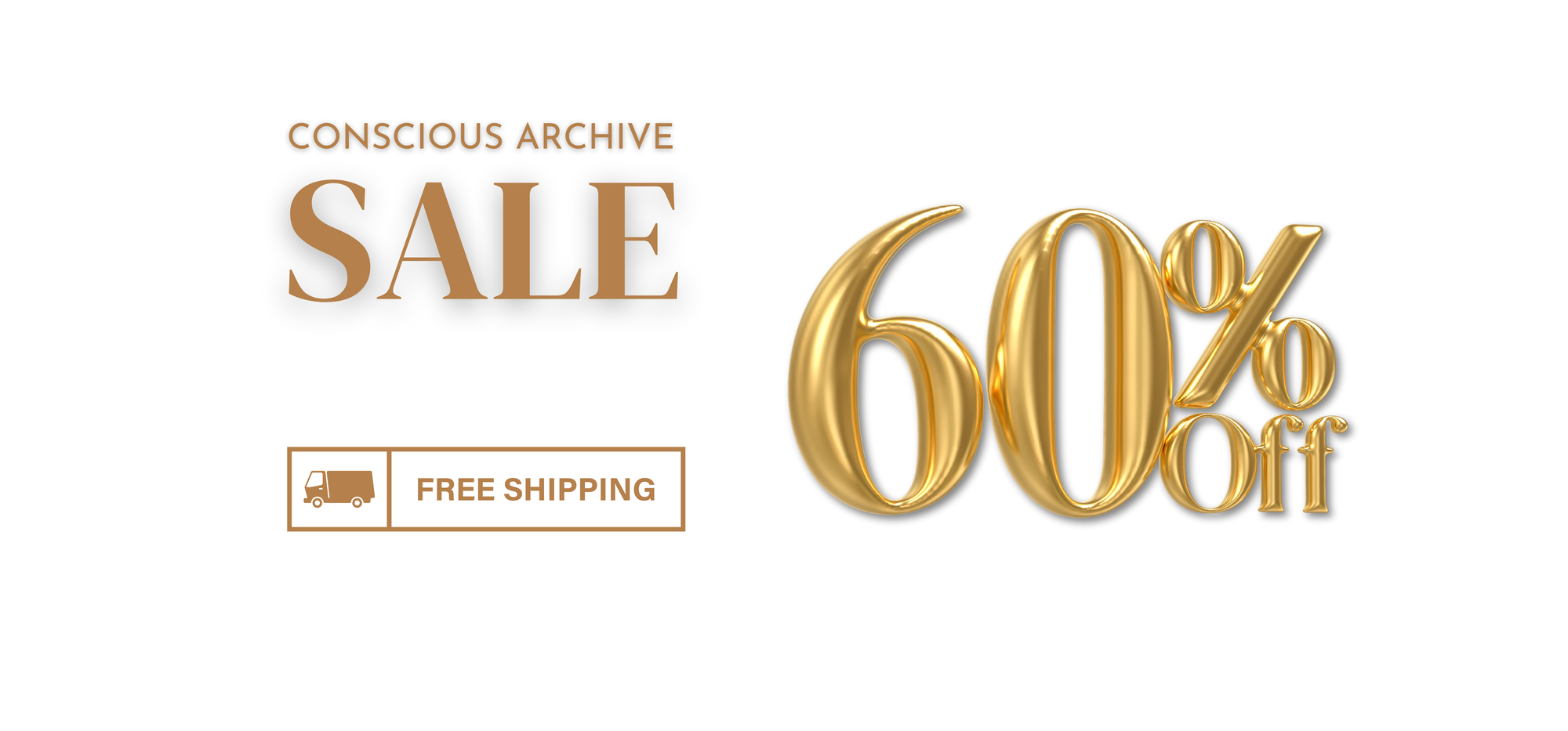 Banner for the conscious archive sale by BestIndian with free shipping, with golden 60% off sign on a white background
