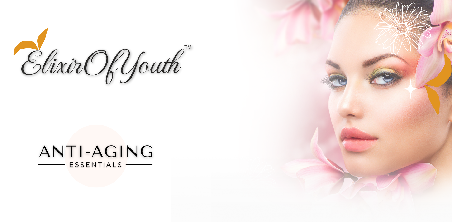 Promotional banner for Elixir Of Youth anti-aging essentials by BestIndian. The image shows a woman with flawless, youthful skin, representing the brand's skincare benefits.