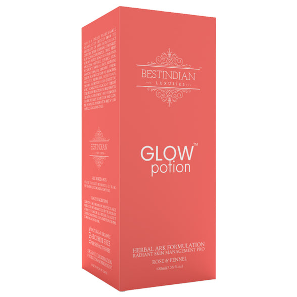 Glow Potion Natural and synthetic chemicals free Ayurvedic Ark liquid supplement for boosting the skin's glow and milky white complexion. GlowPotion™ is a groundbreaking nutraceutical, a marvel of modern botanical science. 100% natural skin supplement
