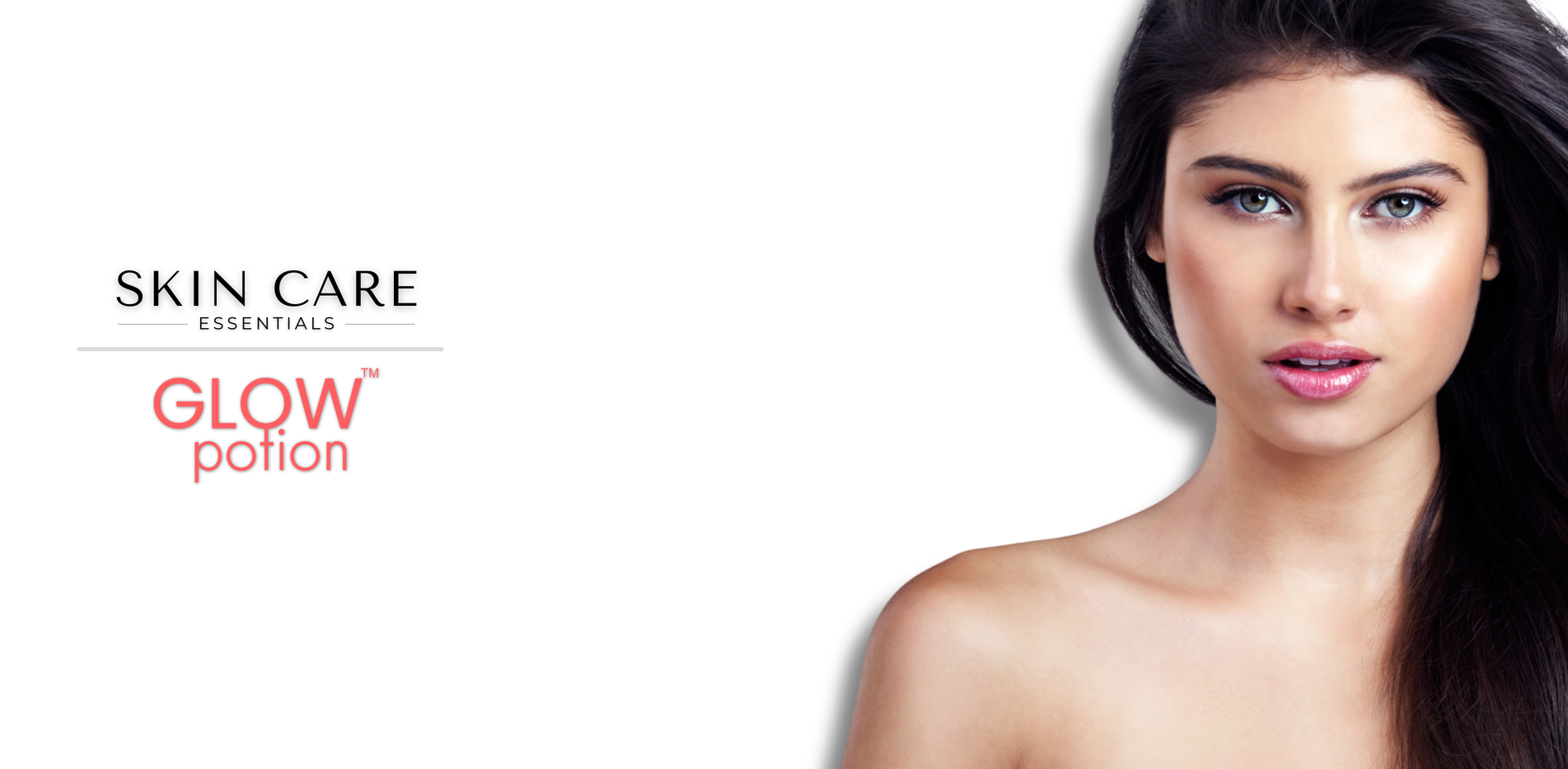 Promotional banner for Glow Potion skin care essentials by BestIndian, featuring a woman with radiant, glowing skin.