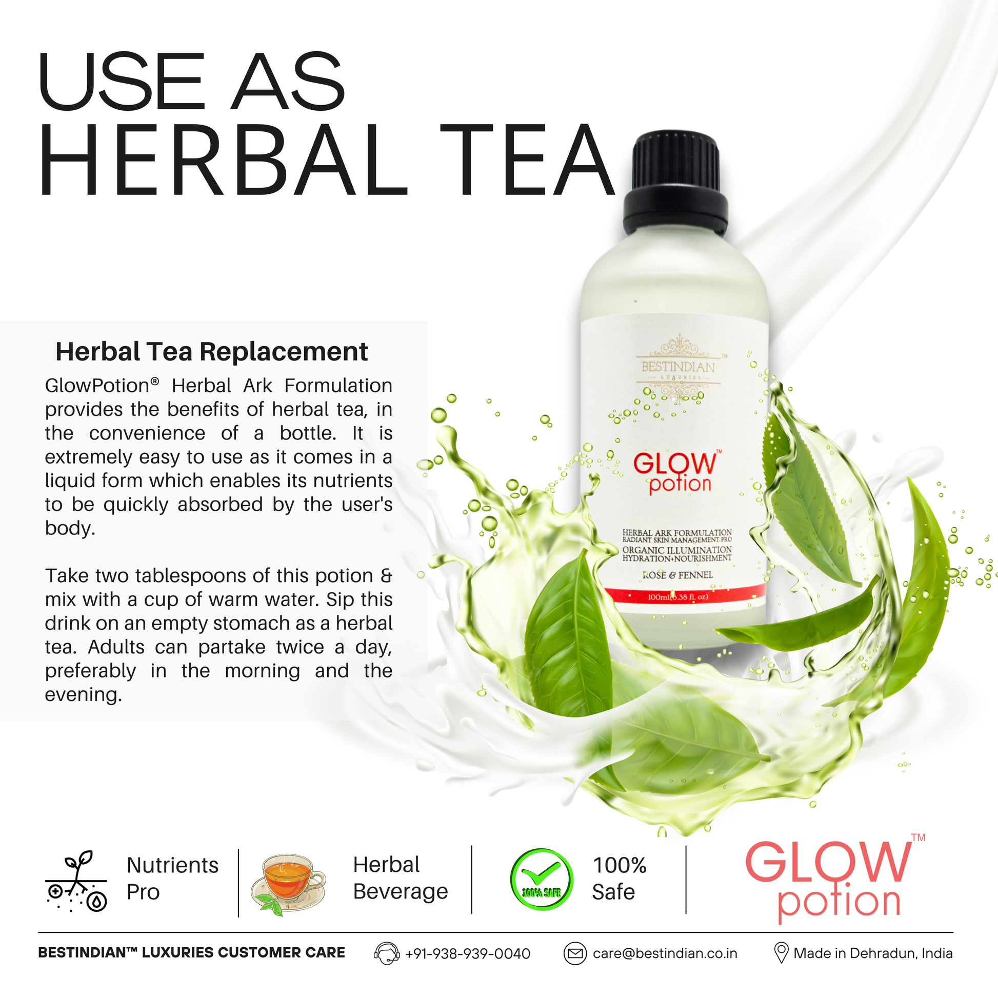 GlowPotion™ Ayurvedic drink, a convenient herbal tea replacement for clear and glowing skin.