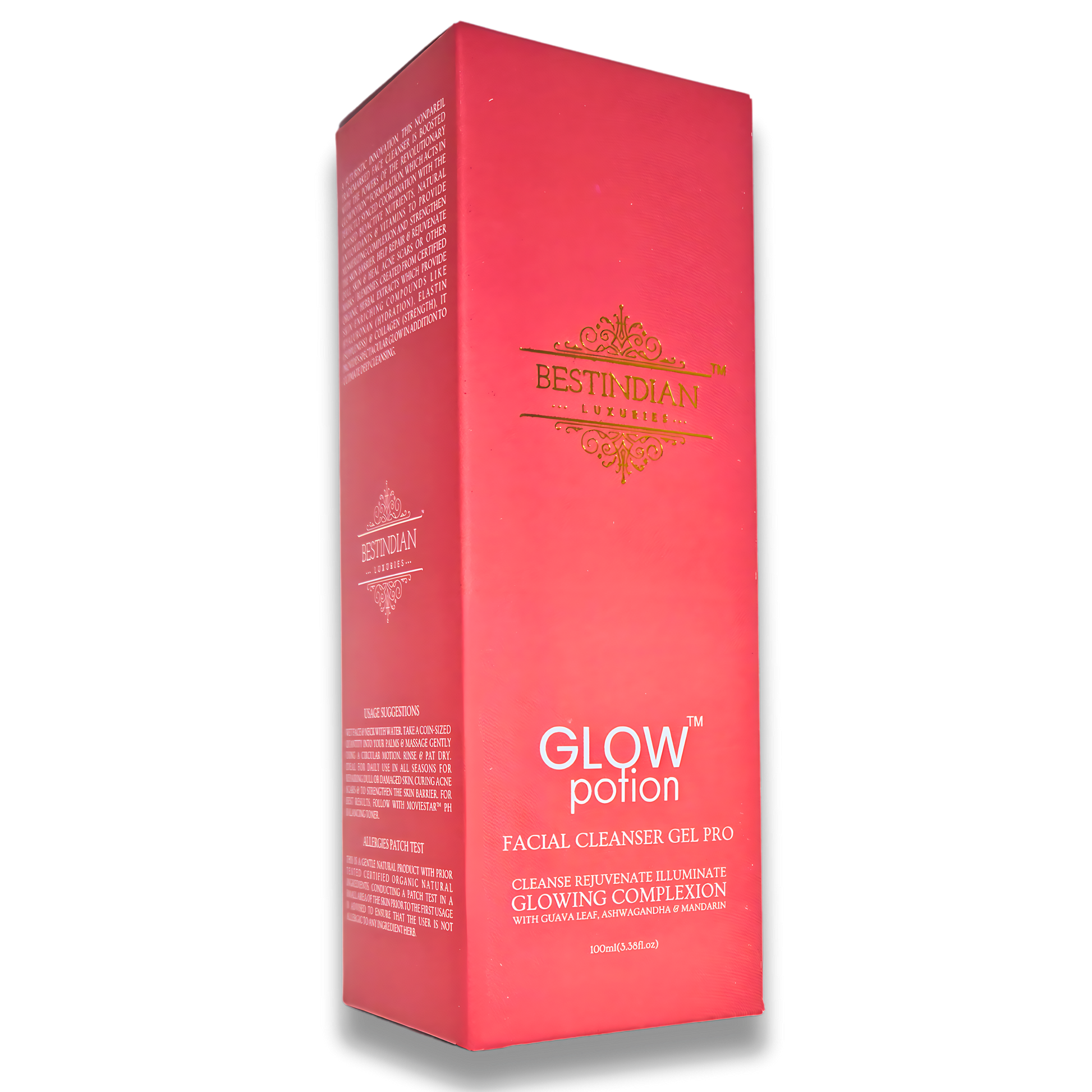 GlowPotion™ Facial Cleanser Gel Pro by BestIndian™, featuring luxury packaging, formulated with ayurvedic ingredients for radiant, rejuvenated, and glowing skin.