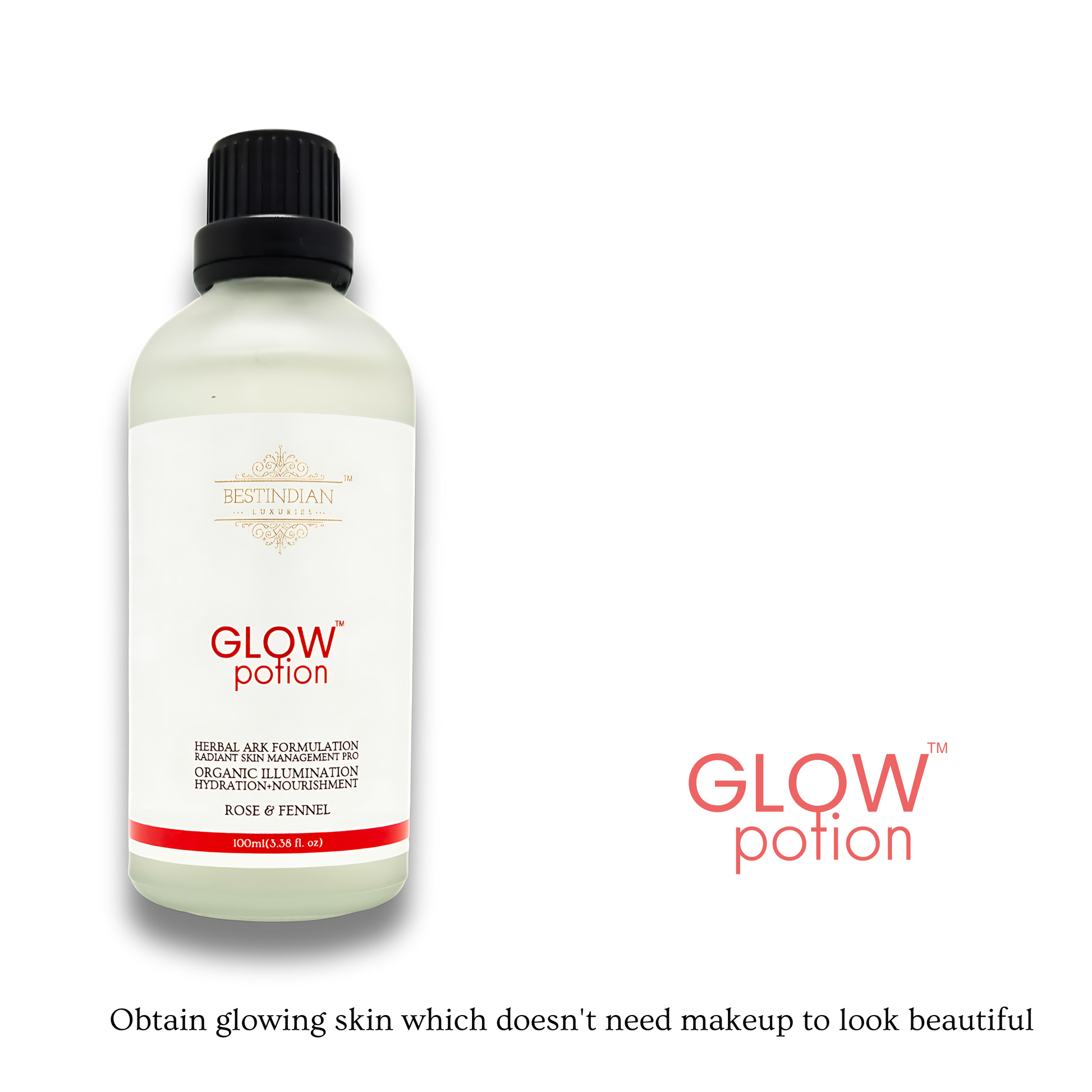 GlowPotion™ natural drink for glowing skin, designed for a luminous complexion without the need for makeup.
