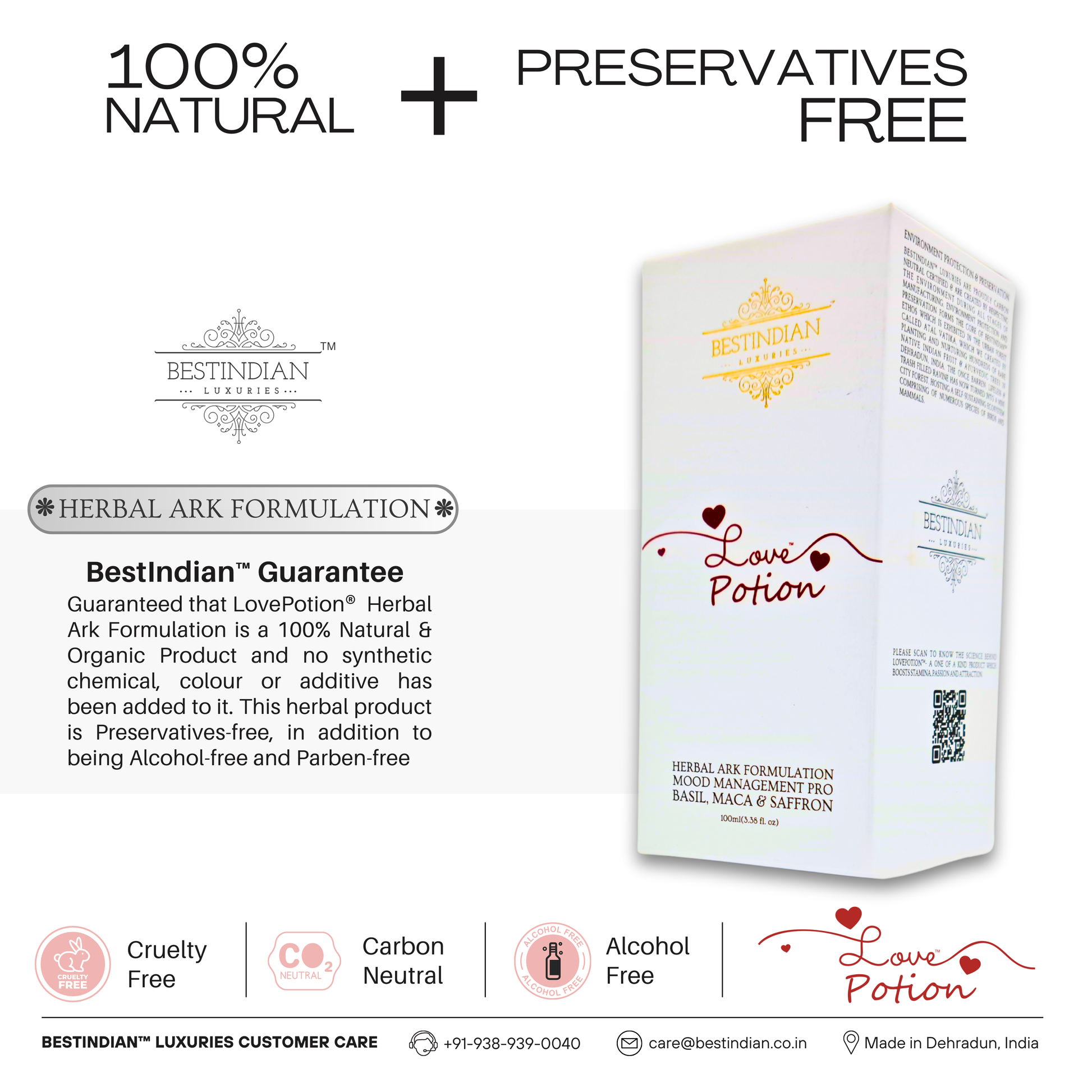 LovePotion™ Ayurvedic drink for mood, 100% natural and free from preservatives, cruelty, carbon, and alcohol.