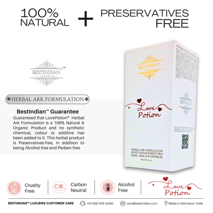 LovePotion™ Ayurvedic drink for mood, 100% natural and free from preservatives, cruelty, carbon, and alcohol.