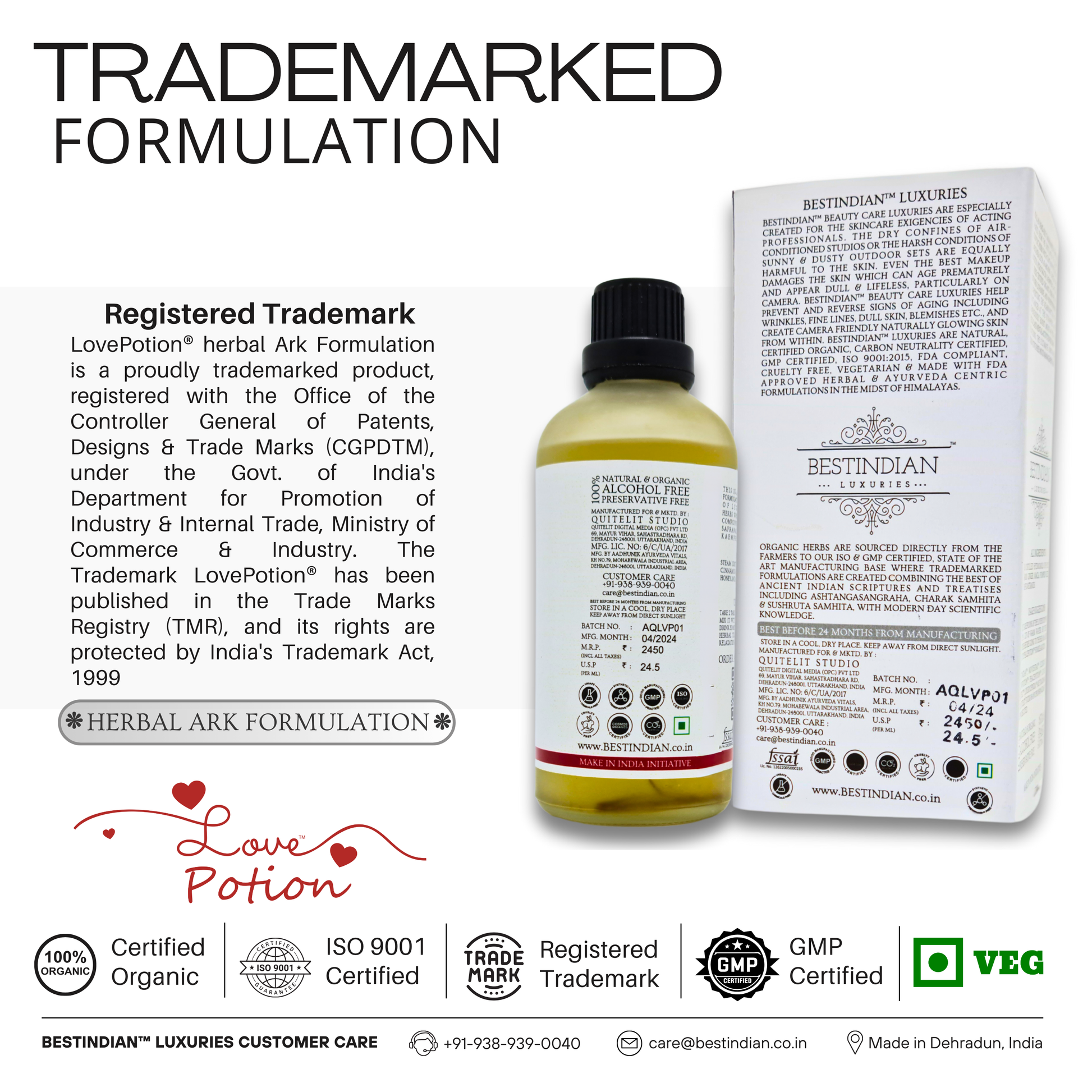 LovePotion™ Ayurvedic saffron infusion, a trademarked herbal formulation certified for quality and organic purity.