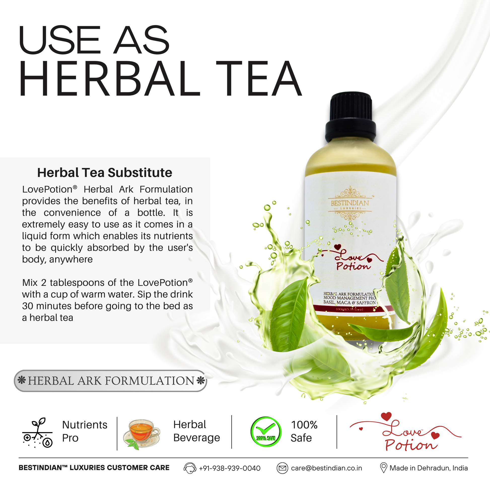 LovePotion™ herbal tea ritual for connection, a mood-boosting drink with nutrients, easy to use as a calming beverage.