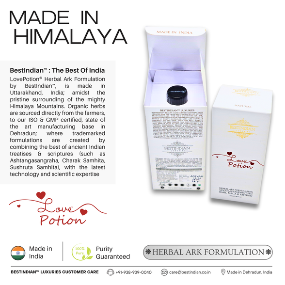 LovePotion™ Himalayan crafted Ayurvedic infusion, made in India with pure botanicals and certified for quality.