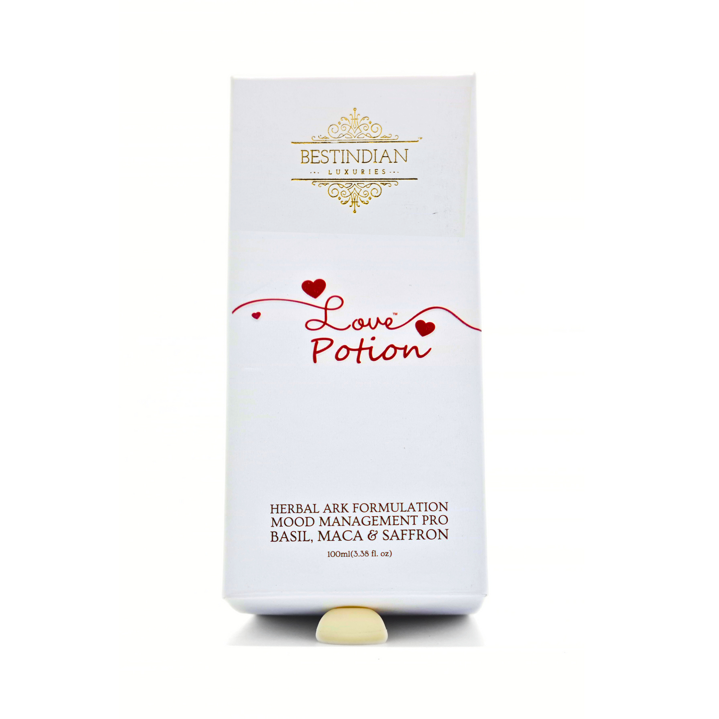LovePotion™ saffron herbal infusion, an Ayurvedic tea designed to enhance mood and romantic connection.