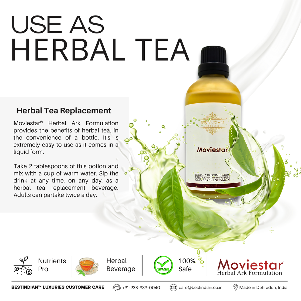 Moviestar™ Potion Himalayan herbal tea with robusta coffee for weight loss and sustained energy.