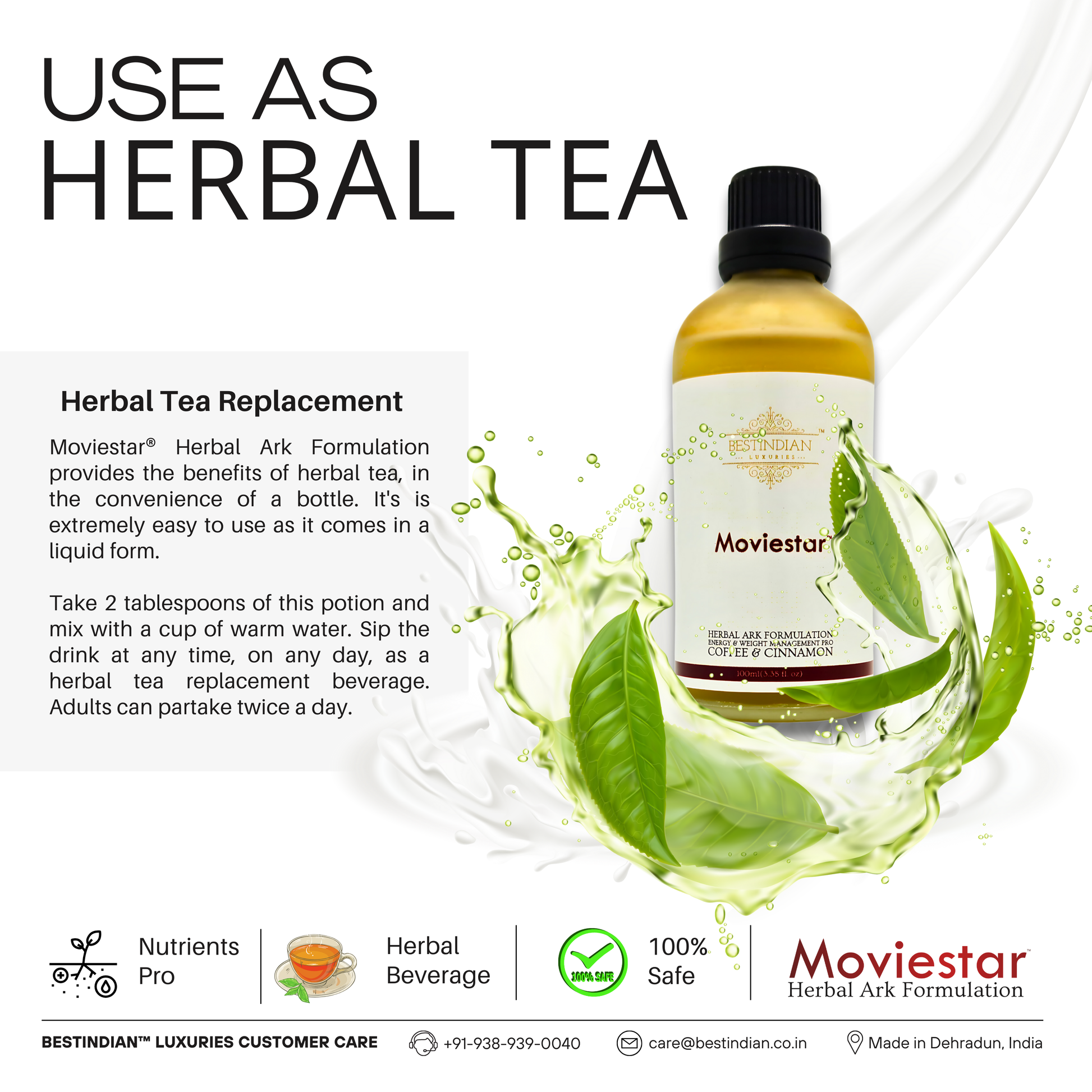 Moviestar™ Potion Himalayan herbal tea with robusta coffee for weight loss and sustained energy.