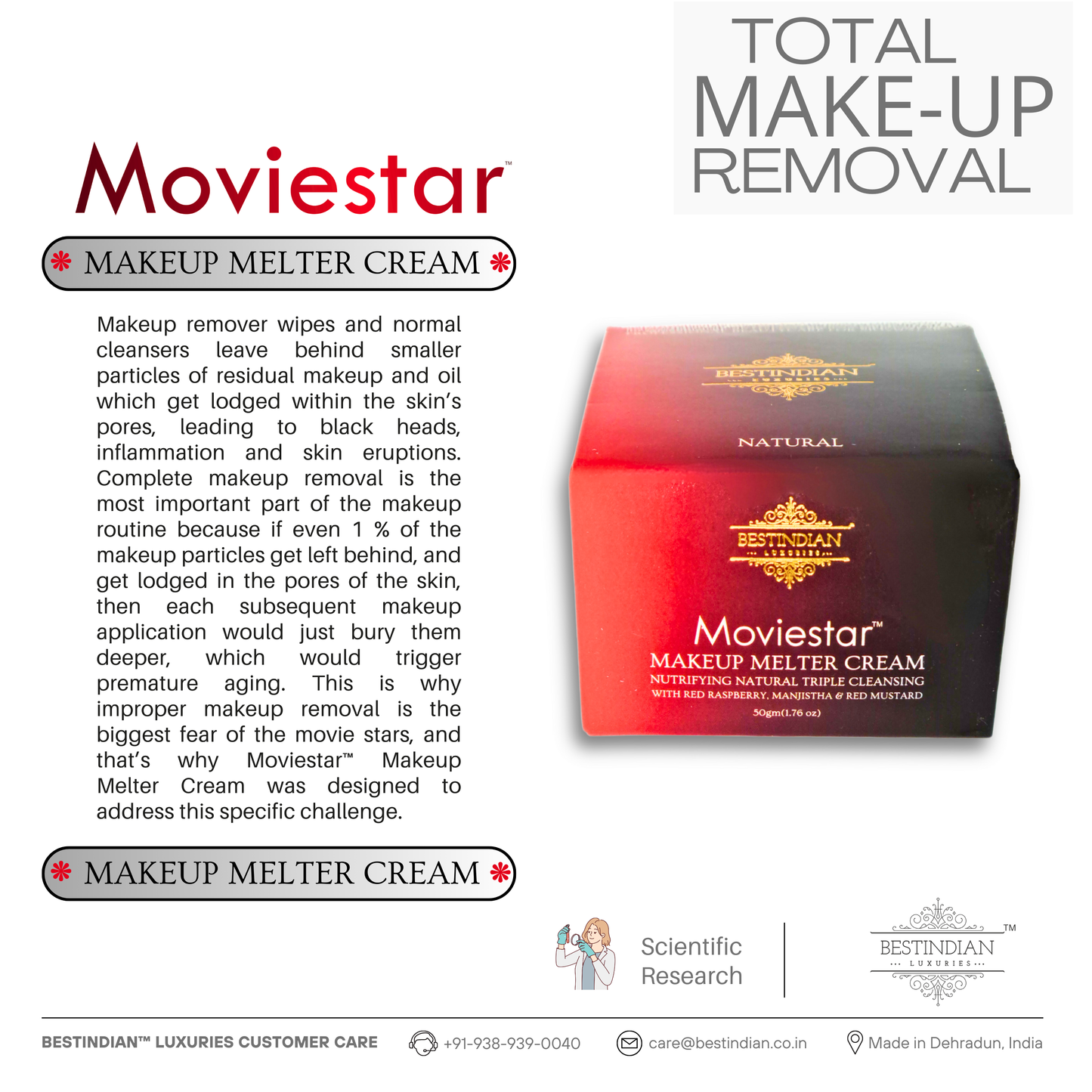 Complete makeup remover cream that eliminates even residual particles, preventing clogged pores and aging.