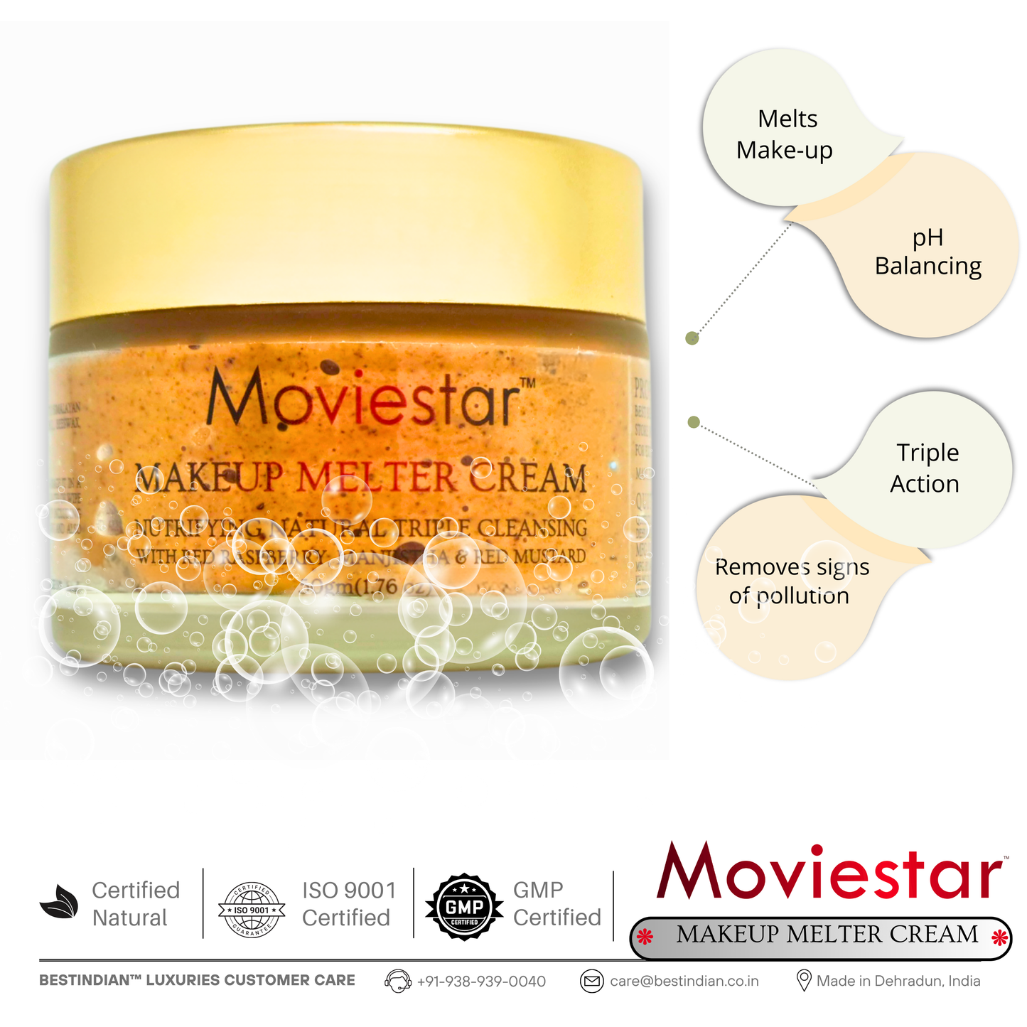 Natural makeup remover cream for sensitive skin that melts makeup, balances pH, and provides triple action cleansing.