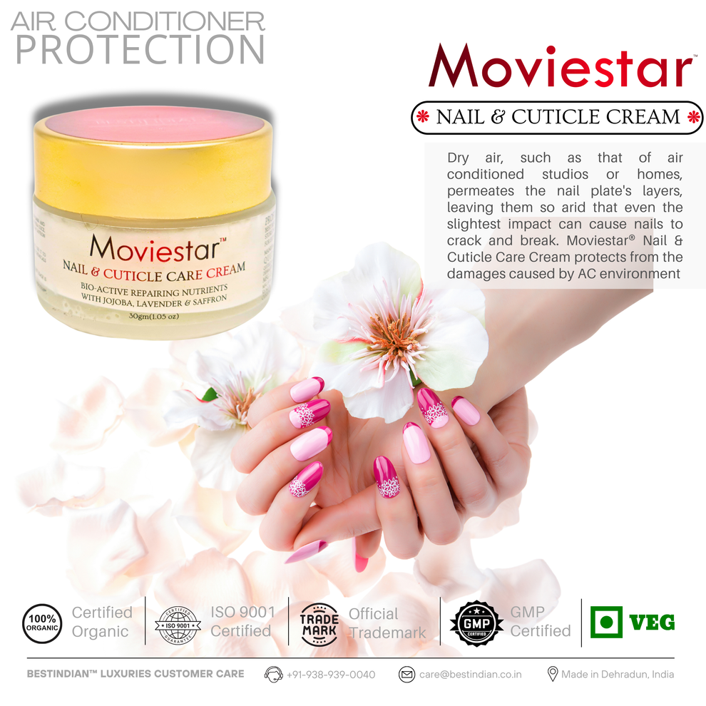 Moviestar™ Nail & Cuticle Care Cream by BestIndian, offering advanced hydration and repair to protect nails and cuticles from dry air and damage caused by air conditioning environments.