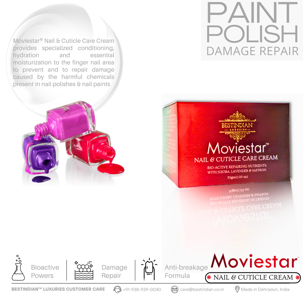 Moviestar™ Nail & Cuticle Care Cream by BestIndian, formulated as a bioactive nail repair cream to condition and restore nail health after paint, polish, or chemical damage.